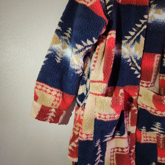 Anthropologie Pilcro Geometric Sherpa Fleece Longline Coat Jacket XS - Picture 4 of 16